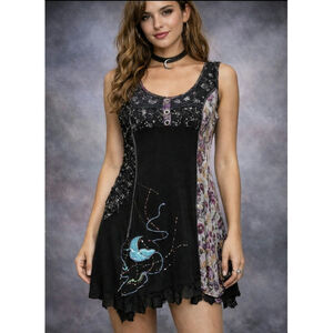 Forla Paris Patchwork Butterfly Asymmetrical Y2K Dress Size M Boho Whimsygoth